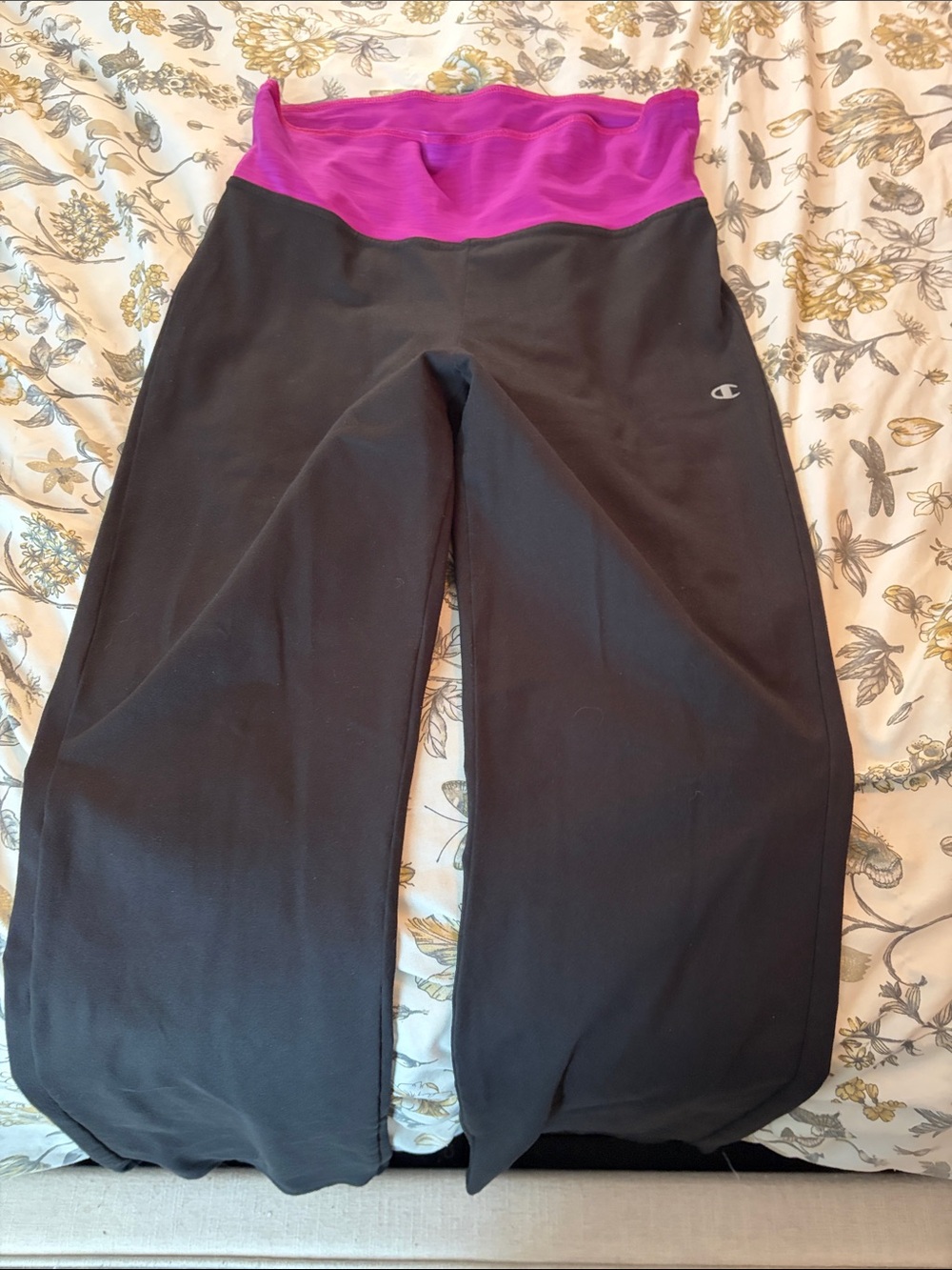 Champion Black Leggings with Purple Fold-Over Waistband